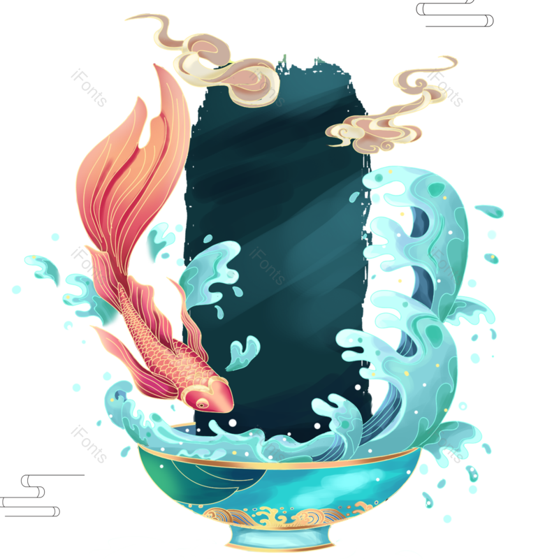 中国风图片,锦鲤元素,边框元素PNG,古风边框免抠素材